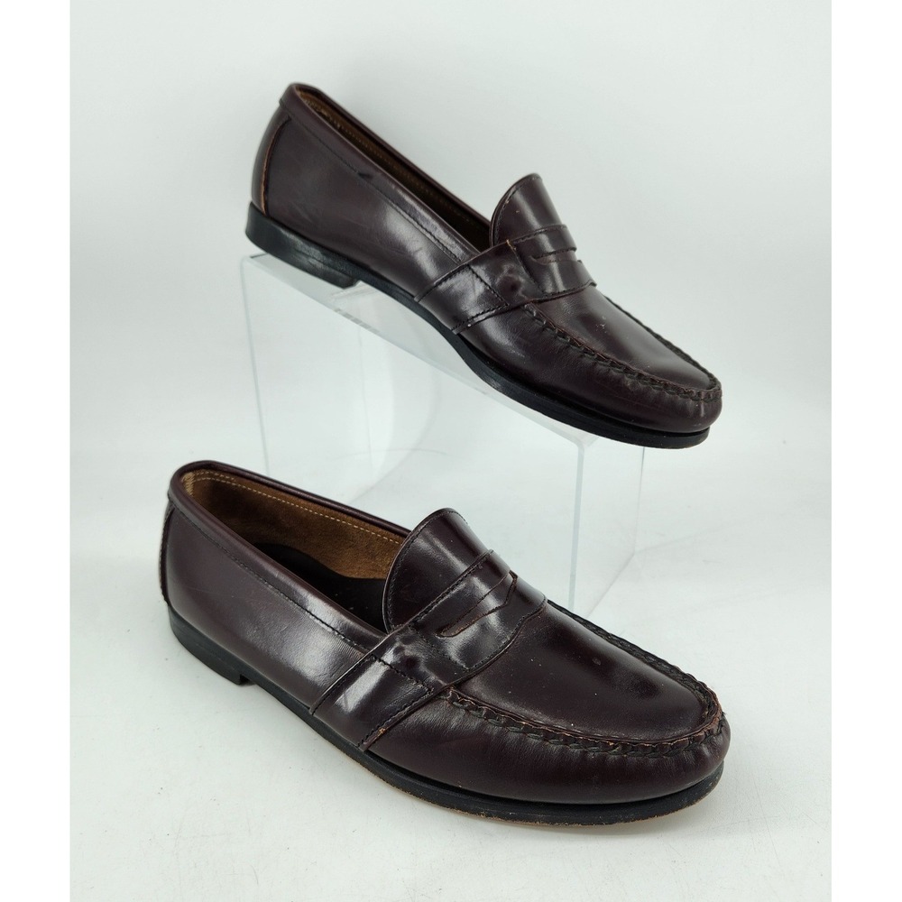 Heartland Penny Loafers Men 10‎ M Burgundy Leather Moc Toe Slip On 325 6257